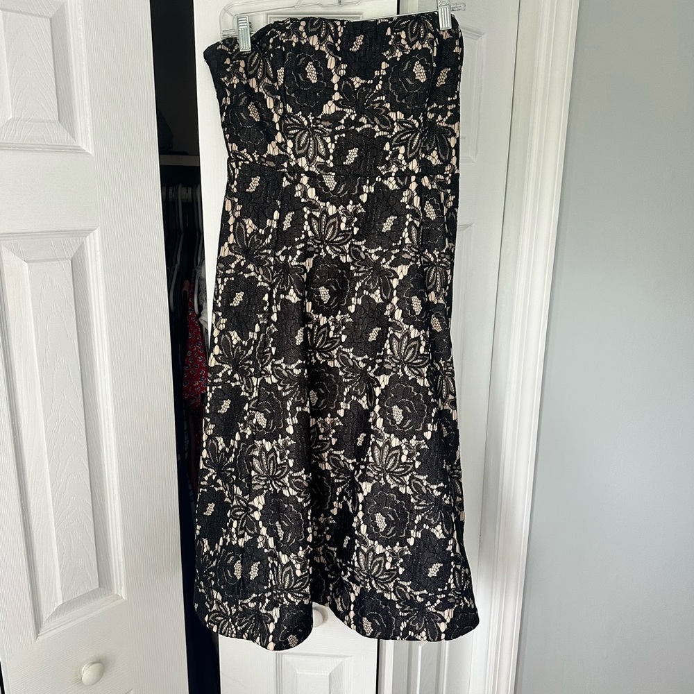 Lulu's Black and Cream Strapless A-line Cocktail Dress